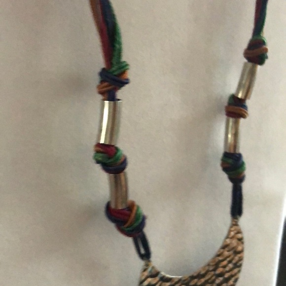 Hammered Silver and Colorful Bib Necklace - Picture 3 of 6